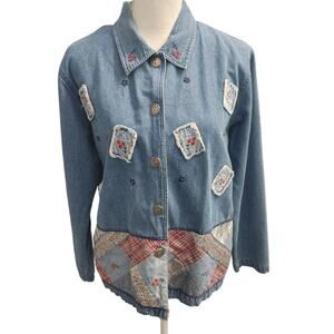 Vintage Bobbie Brooks Denim Chambray Patchwork Top Button Medium